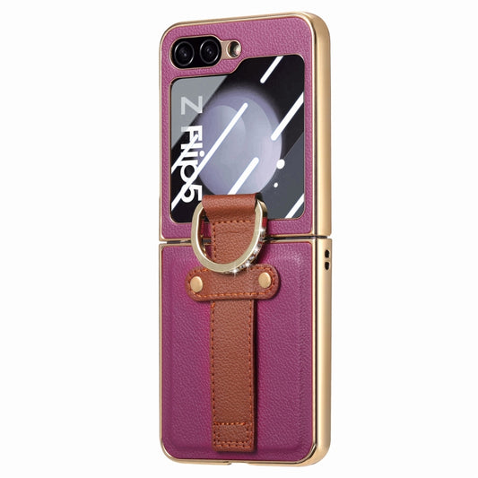 For Samsung Galaxy Z Flip5 5G Brilliant Plating PC Back Screen Integrated Ring Phone Case(Purple) - Galaxy Z Flip5 Cases by buy2fix | Online Shopping UK | buy2fix