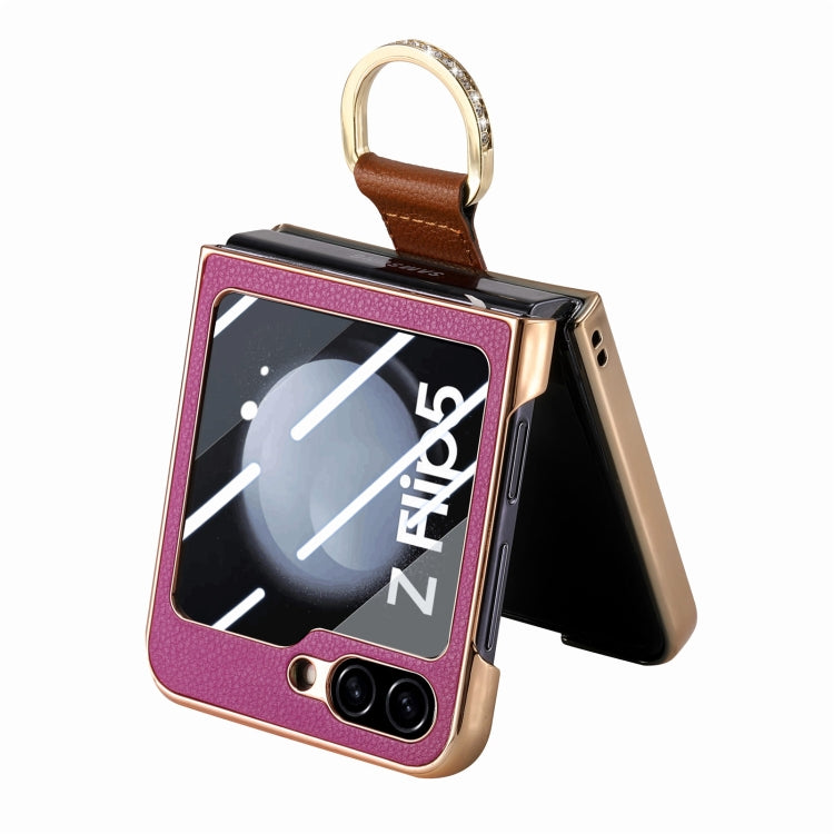 For Samsung Galaxy Z Flip5 5G Brilliant Plating PC Back Screen Integrated Ring Phone Case(Purple) - Galaxy Z Flip5 Cases by buy2fix | Online Shopping UK | buy2fix