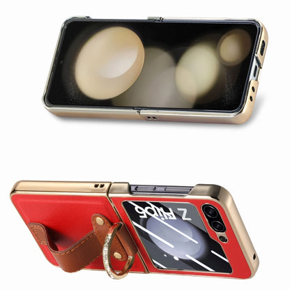 For Samsung Galaxy Z Flip5 5G Brilliant Plating PC Back Screen Integrated Ring Phone Case(Red) - Galaxy Z Flip5 Cases by buy2fix | Online Shopping UK | buy2fix
