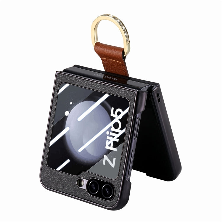 For Samsung Galaxy Z Flip5 5G Brilliant Plating PC Back Screen Integrated Ring Phone Case(Black) - Galaxy Z Flip5 Cases by buy2fix | Online Shopping UK | buy2fix