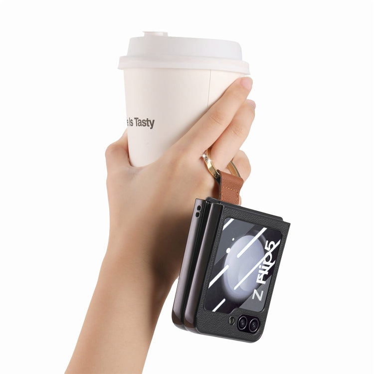 For Samsung Galaxy Z Flip5 5G Brilliant Plating PC Back Screen Integrated Ring Phone Case(Black) - Galaxy Z Flip5 Cases by buy2fix | Online Shopping UK | buy2fix