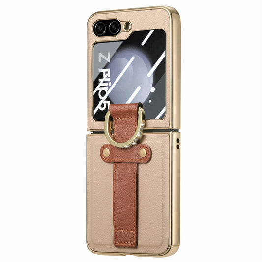 For Samsung Galaxy Z Flip5 5G Brilliant Plating PC Back Screen Integrated Ring Phone Case(Khaki) - Galaxy Z Flip5 Cases by buy2fix | Online Shopping UK | buy2fix