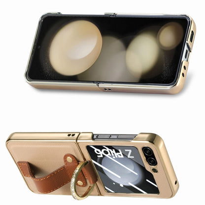 For Samsung Galaxy Z Flip5 5G Brilliant Plating PC Back Screen Integrated Ring Phone Case(Khaki) - Galaxy Z Flip5 Cases by buy2fix | Online Shopping UK | buy2fix