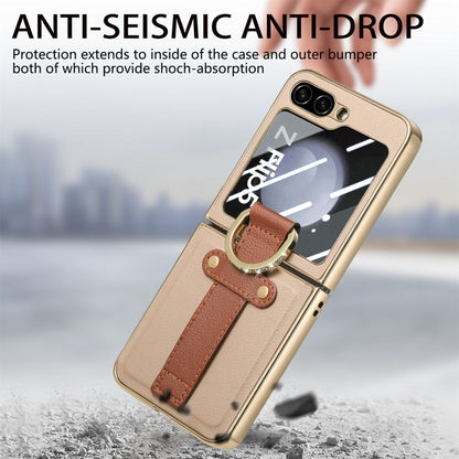 For Samsung Galaxy Z Flip5 5G Brilliant Plating PC Back Screen Integrated Ring Phone Case(Khaki) - Galaxy Z Flip5 Cases by buy2fix | Online Shopping UK | buy2fix