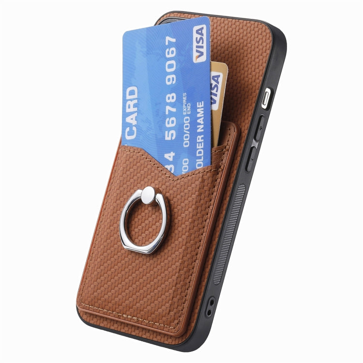 For OnePlus 11 Carbon Fiber Card Wallet Ring Holder Phone Case(Brown) by buy2fix