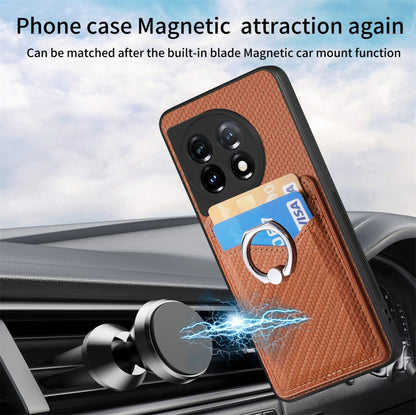 For OnePlus 11 Carbon Fiber Card Wallet Ring Holder Phone Case(Brown) by buy2fix