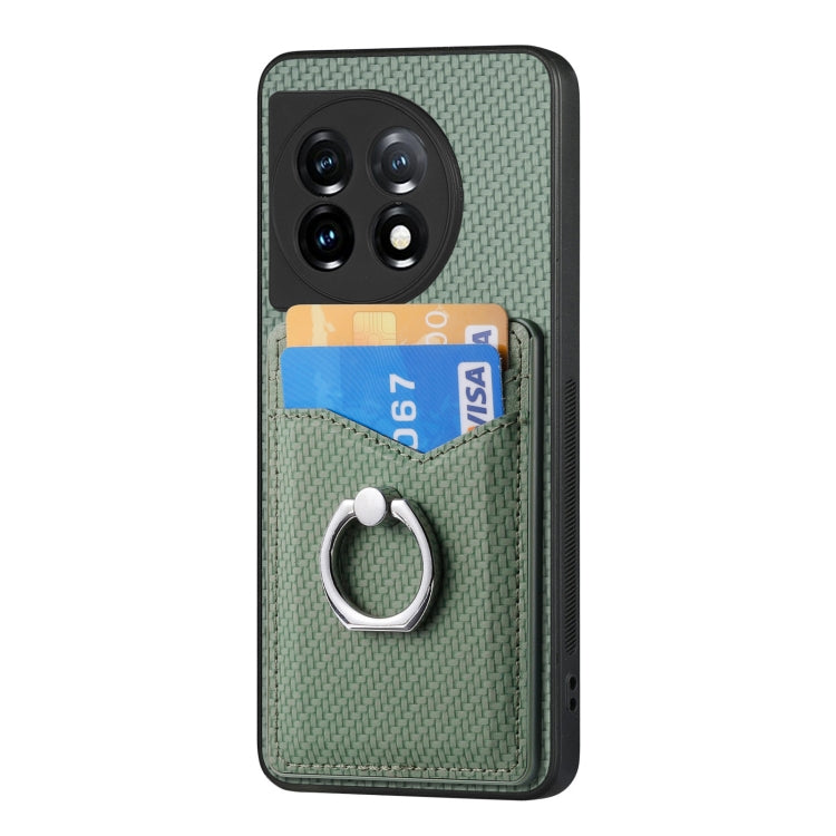 For OnePlus 11 Carbon Fiber Card Wallet Ring Holder Phone Case(Green) by buy2fix