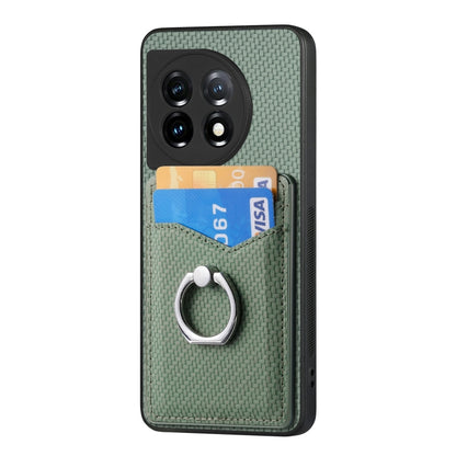 For OnePlus 11 Carbon Fiber Card Wallet Ring Holder Phone Case(Green) by buy2fix