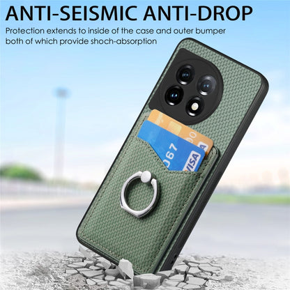 For OnePlus 11 Carbon Fiber Card Wallet Ring Holder Phone Case(Green) by buy2fix