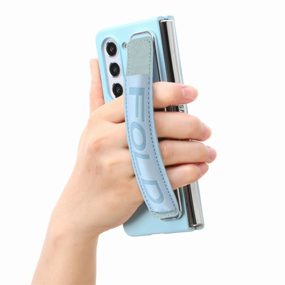 For Samsung   Galaxy Z Fold5 5G Integrated Film Wrist Grip Leather Phone Case with Pen Slot(Bule) - Galaxy Z Fold5 Cases by buy2fix | Online Shopping UK | buy2fix