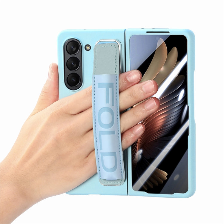 For Samsung   Galaxy Z Fold5 5G Integrated Film Wrist Grip Leather Phone Case with Pen Slot(Bule) - Galaxy Z Fold5 Cases by buy2fix | Online Shopping UK | buy2fix