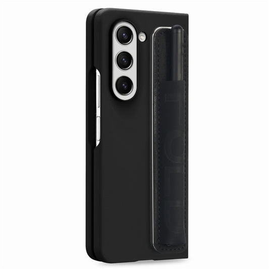 For Samsung   Galaxy Z Fold5 5G Integrated Film Wrist Grip Leather Phone Case with Pen Slot(Black) - Galaxy Z Fold5 Cases by buy2fix | Online Shopping UK | buy2fix