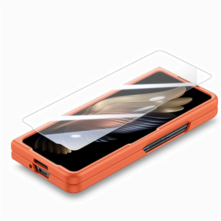 For Samsung   Galaxy Z Fold5 5G Integrated Film Wrist Grip Leather Phone Case with Pen Slot(Orange) - Galaxy Z Fold5 Cases by buy2fix | Online Shopping UK | buy2fix