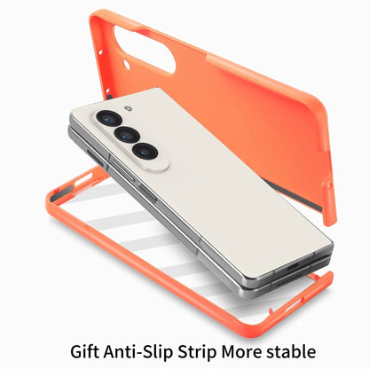 For Samsung   Galaxy Z Fold5 5G Integrated Film Wrist Grip Leather Phone Case with Pen Slot(Orange) - Galaxy Z Fold5 Cases by buy2fix | Online Shopping UK | buy2fix