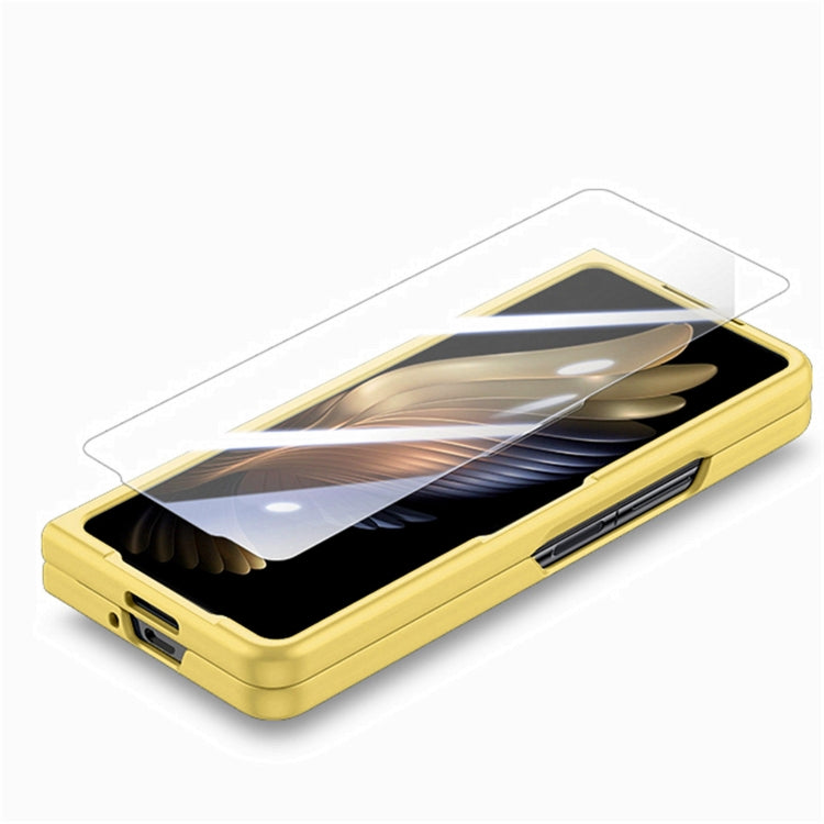 For Samsung   Galaxy Z Fold5 5G Integrated Film Wrist Grip Leather Phone Case with Pen Slot(Yellow) - Galaxy Z Fold5 Cases by buy2fix | Online Shopping UK | buy2fix