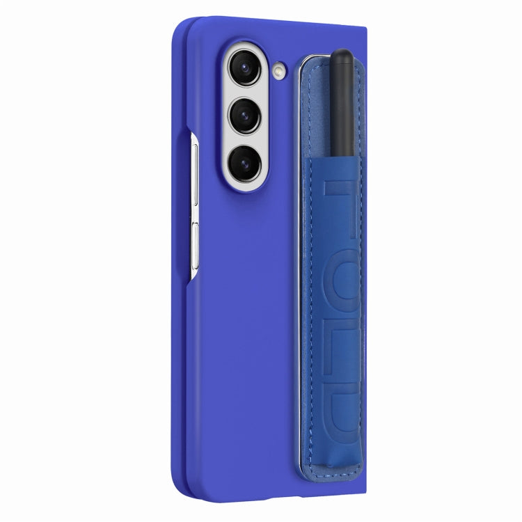 For Samsung   Galaxy Z Fold5 5G Integrated Film Wrist Grip Leather Phone Case with Pen Slot(Dark Blue) - Galaxy Z Fold5 Cases by buy2fix | Online Shopping UK | buy2fix