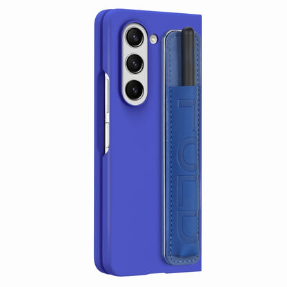 For Samsung   Galaxy Z Fold5 5G Integrated Film Wrist Grip Leather Phone Case with Pen Slot(Dark Blue) - Galaxy Z Fold5 Cases by buy2fix | Online Shopping UK | buy2fix