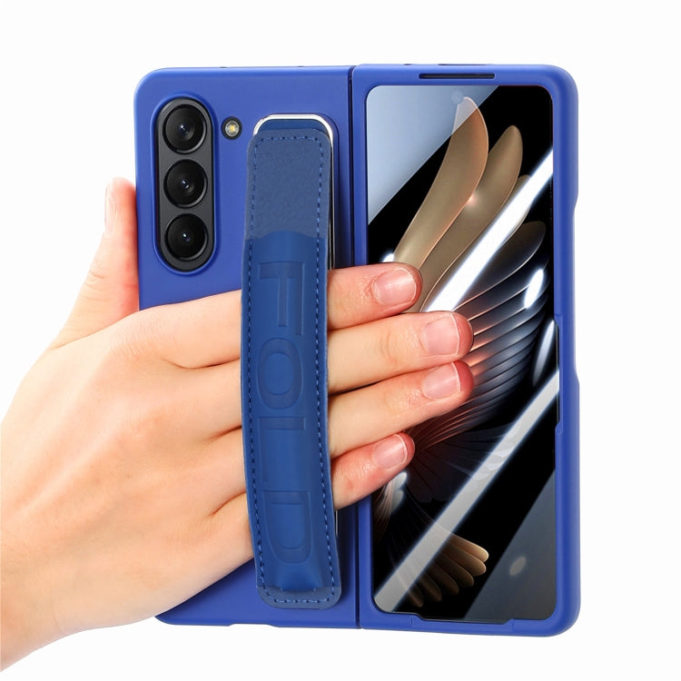 For Samsung   Galaxy Z Fold5 5G Integrated Film Wrist Grip Leather Phone Case with Pen Slot(Dark Blue) - Galaxy Z Fold5 Cases by buy2fix | Online Shopping UK | buy2fix
