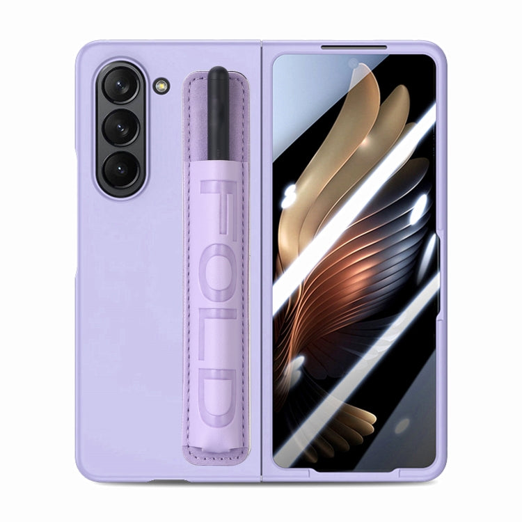 For Samsung   Galaxy Z Fold5 5G Integrated Film Wrist Grip Leather Phone Case with Pen Slot(Purple) - Galaxy Z Fold5 Cases by buy2fix | Online Shopping UK | buy2fix