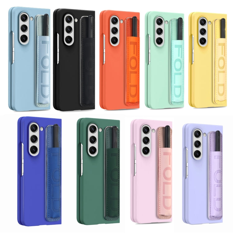 For Samsung   Galaxy Z Fold5 5G Integrated Film Wrist Grip Leather Phone Case with Pen Slot(Pink) - Galaxy Z Fold5 Cases by buy2fix | Online Shopping UK | buy2fix