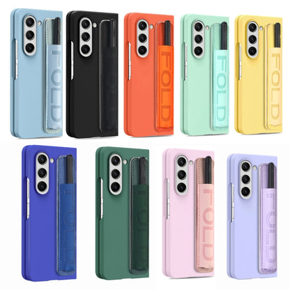 For Samsung   Galaxy Z Fold5 5G Integrated Film Wrist Grip Leather Phone Case with Pen Slot(Pink) - Galaxy Z Fold5 Cases by buy2fix | Online Shopping UK | buy2fix