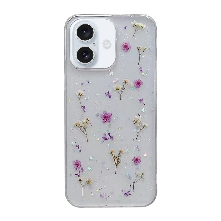 For iPhone 16 Gypsophila Flowers Pattern TPU Protective Phone Case(Purple) - iPhone 16 Cases by buy2fix | Online Shopping UK | buy2fix