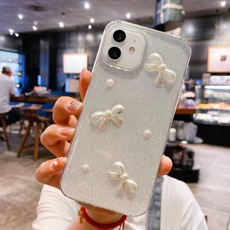 For iPhone 16e Pearl Bow Glitter Epoxy TPU Phone Case(Three Knots) - iPhone 16e Cases by buy2fix | Online Shopping UK | buy2fix
