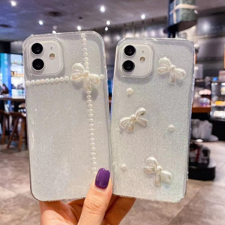 For iPhone 16e Pearl Bow Glitter Epoxy TPU Phone Case(Three Knots) - iPhone 16e Cases by buy2fix | Online Shopping UK | buy2fix