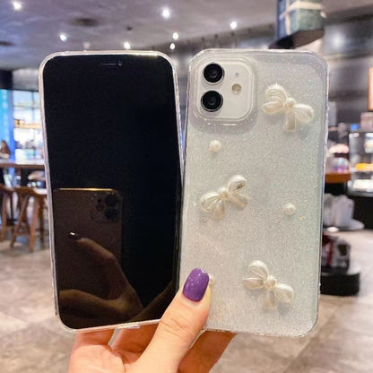 For iPhone 16e Pearl Bow Glitter Epoxy TPU Phone Case(Three Knots) - iPhone 16e Cases by buy2fix | Online Shopping UK | buy2fix