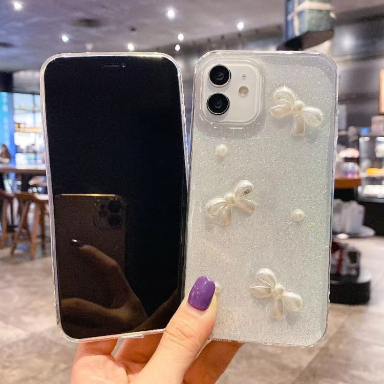 For iPhone 16e Pearl Bow Glitter Epoxy TPU Phone Case(Cross Knots) - iPhone 16e Cases by buy2fix | Online Shopping UK | buy2fix