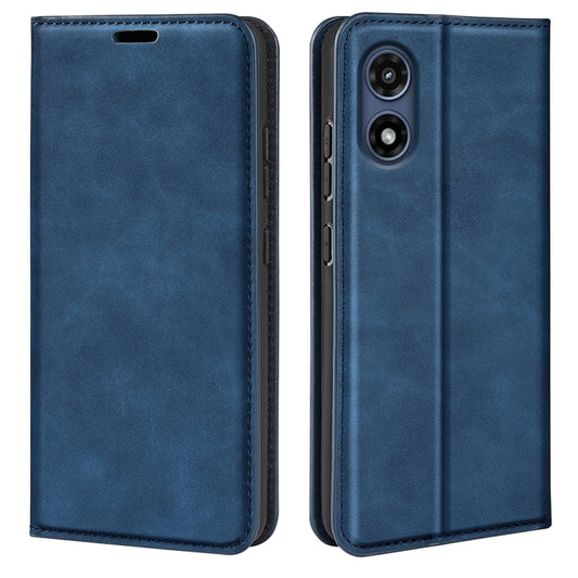 For Motorola Moto G Play 2024 Retro-skin Magnetic Suction Leather Phone Case(Dark Blue) - Motorola Cases by buy2fix | Online Shopping UK | buy2fix