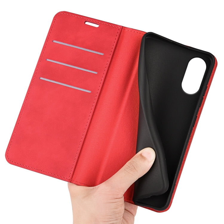 For Motorola Moto G Play 2024 Retro-skin Magnetic Suction Leather Phone Case(Red) - Motorola Cases by buy2fix | Online Shopping UK | buy2fix