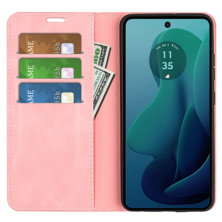 For Motorola Moto G 5G 2024 Retro-skin Magnetic Suction Leather Phone Case(Pink) - Motorola Cases by buy2fix | Online Shopping UK | buy2fix
