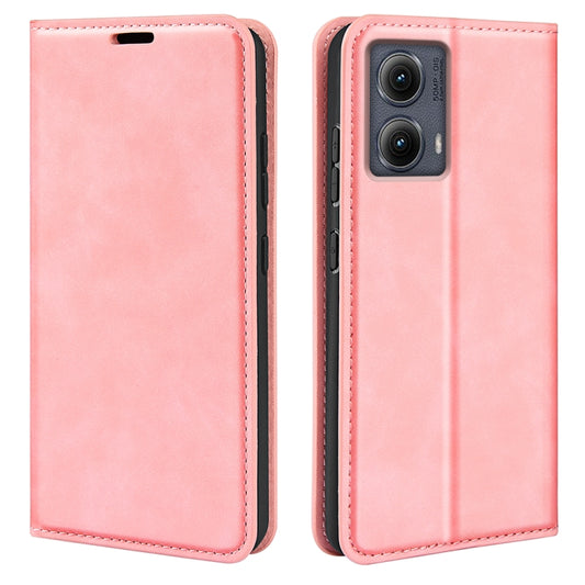 For Motorola Edge 5G 2024 Retro-skin Magnetic Suction Leather Phone Case(Pink) by buy2fix