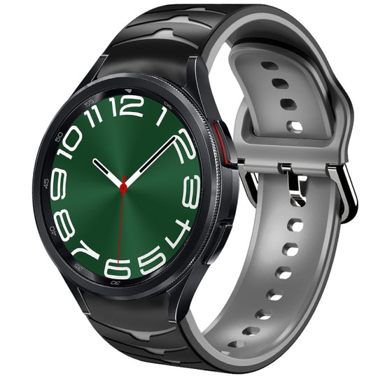 For Samsung Galaxy Watch 6 Classic 47mm Curved Texture Silicone Watch Band(Black+Grey)