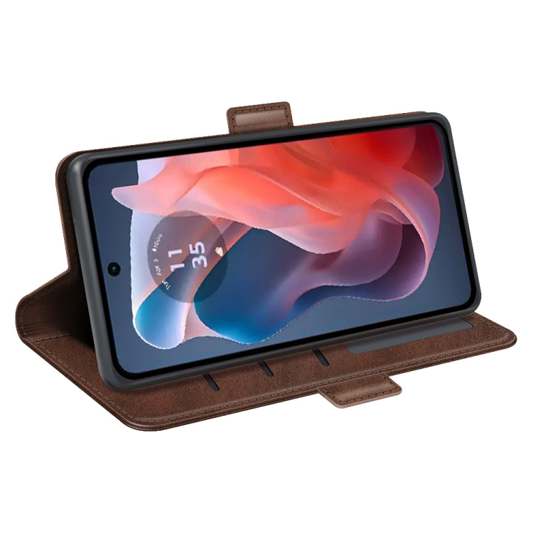 For Motorola Moto G Play 2024 Dual-side Magnetic Buckle Horizontal Flip Leather Phone Case(Brown) - Motorola Cases by buy2fix | Online Shopping UK | buy2fix