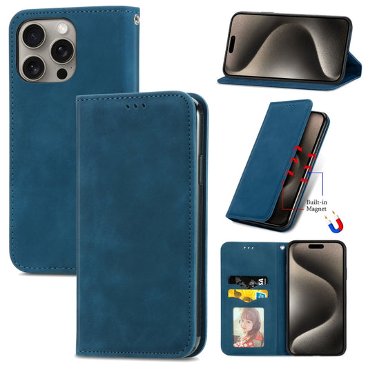 For iPhone 16 Pro Max Retro Skin Feel Magnetic Flip Leather Phone Case(Blue) - iPhone 16 Pro Max Cases by buy2fix | Online Shopping UK | buy2fix