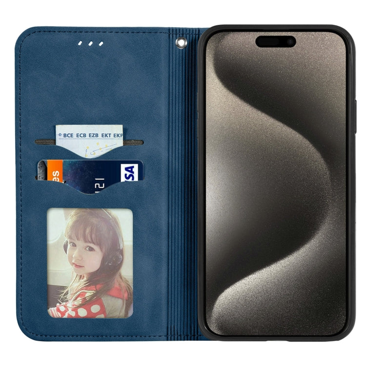 For iPhone 16 Pro Max Retro Skin Feel Magnetic Flip Leather Phone Case(Blue) - iPhone 16 Pro Max Cases by buy2fix | Online Shopping UK | buy2fix