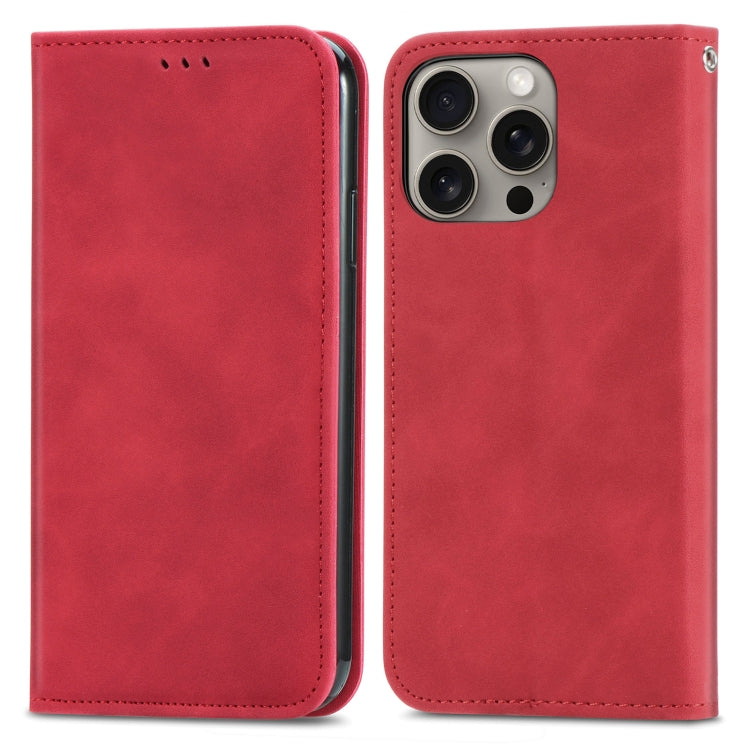 For iPhone 16 Pro Retro Skin Feel Magnetic Flip Leather Phone Case(Red) - iPhone 16 Pro Cases by buy2fix | Online Shopping UK | buy2fix