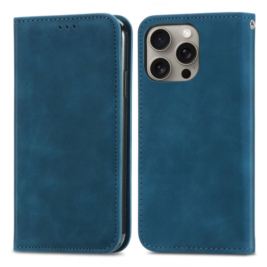 For iPhone 16 Pro Retro Skin Feel Magnetic Flip Leather Phone Case(Blue) by buy2fix