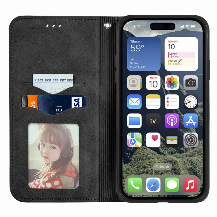 For iPhone 16e Retro Skin Feel Magnetic Flip Leather Phone Case(Black) - iPhone 16e Cases by buy2fix | Online Shopping UK | buy2fix
