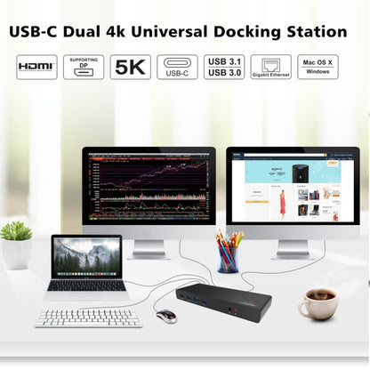 Wavlink UG69DK1 5K Type-C Dual Display USB 3.0 Video Gigabit Ethernet HDMI Docking Station, Plug:EU Plug -  by WAVLINK | Online Shopping UK | buy2fix