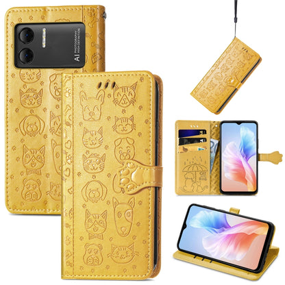 For DOOGEE X98 Pro / X98 Cat and Dog Embossed Leather Phone Case(Yellow) - Doogee Cases by buy2fix | Online Shopping UK | buy2fix