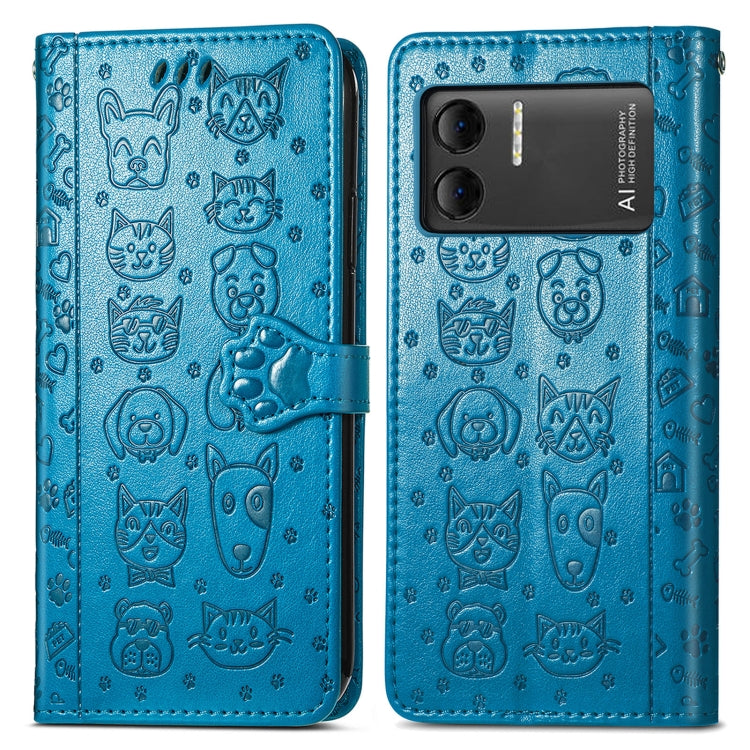 For DOOGEE X98 Pro / X98 Cat and Dog Embossed Leather Phone Case(Blue) - Doogee Cases by buy2fix | Online Shopping UK | buy2fix