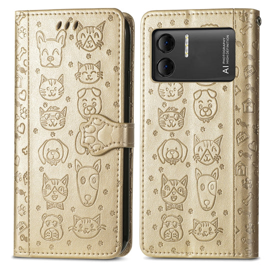 For DOOGEE X98 Pro / X98 Cat and Dog Embossed Leather Phone Case(Gold) by buy2fix