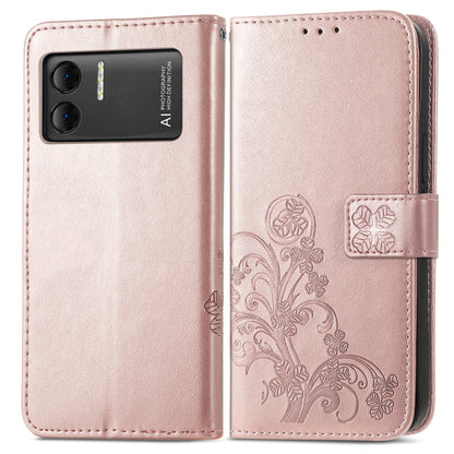 For DOOGEE X98 Pro / X98 Four-leaf Clasp Embossed Buckle Leather Phone Case(Rose Gold) - Doogee Cases by buy2fix | Online Shopping UK | buy2fix