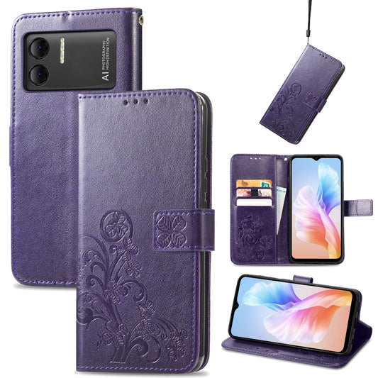 For DOOGEE X98 Pro / X98 Four-leaf Clasp Embossed Buckle Leather Phone Case(Purple) - Doogee Cases by buy2fix | Online Shopping UK | buy2fix