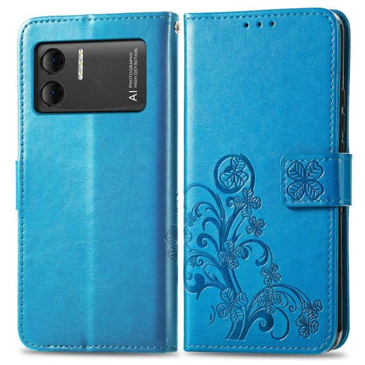 For DOOGEE X98 Pro / X98 Four-leaf Clasp Embossed Buckle Leather Phone Case(Blue) by buy2fix