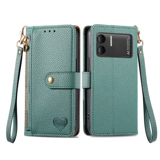 For DOOGEE X98 Pro / X98 Love Zipper Lanyard Leather Phone Case(Green) by buy2fix