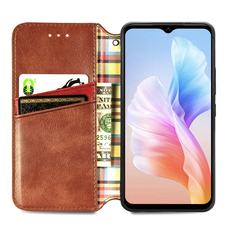 For DOOGEE X98 Pro / X98 Cubic Grid Pressed Magnetic Leather Phone Case(Brown) - Doogee Cases by buy2fix | Online Shopping UK | buy2fix